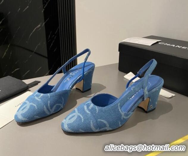 Trendy Design Chanel CC Denim Slingbacks Pumps 6.5cm Light Blue 103049