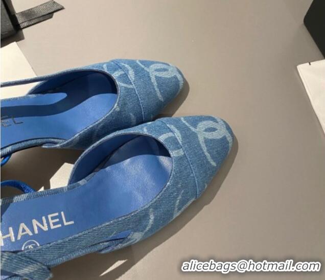 Trendy Design Chanel CC Denim Slingbacks Pumps 6.5cm Light Blue 103049