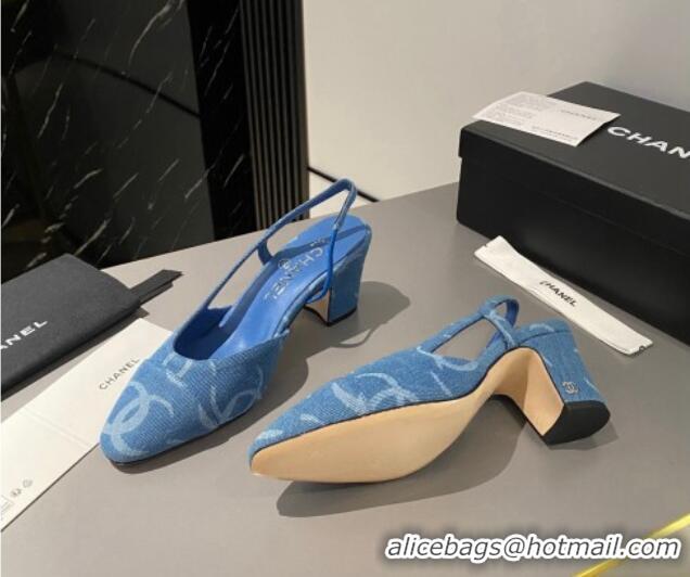 Trendy Design Chanel CC Denim Slingbacks Pumps 6.5cm Light Blue 103049