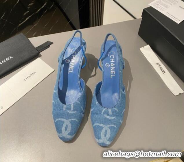 Trendy Design Chanel CC Denim Slingbacks Pumps 6.5cm Light Blue 103049