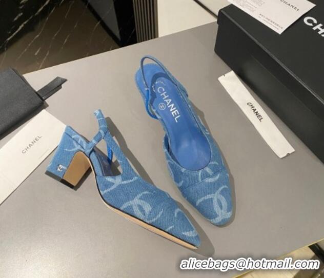 Trendy Design Chanel CC Denim Slingbacks Pumps 6.5cm Light Blue 103049