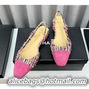 Sophisticated Chanel Tweed & Suede Slingbacks Flat Pink 103053