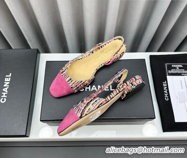 Sophisticated Chanel Tweed & Suede Slingbacks Flat Pink 103053