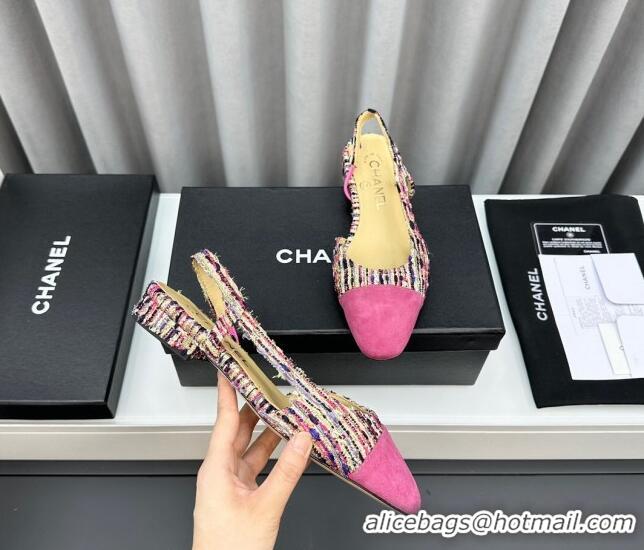 Sophisticated Chanel Tweed & Suede Slingbacks Flat Pink 103053