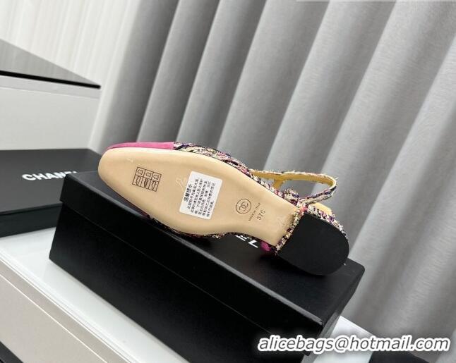 Sophisticated Chanel Tweed & Suede Slingbacks Flat Pink 103053