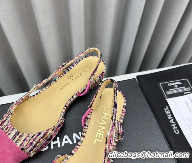 Sophisticated Chanel Tweed & Suede Slingbacks Flat Pink 103053