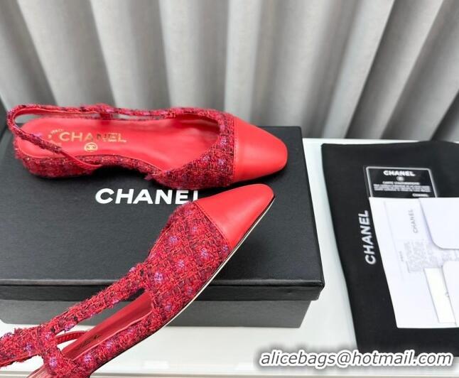 Buy Luxury Chanel Tweed & Leather Slingbacks Flat Red 103054