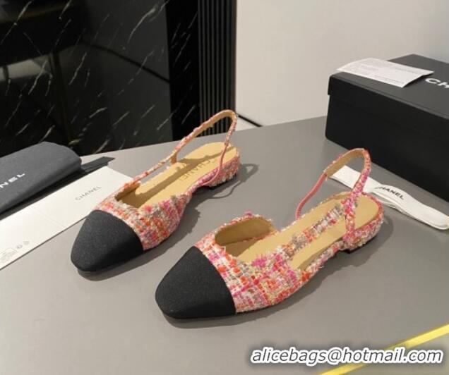 Sumptuous Chanel Tweed & Grosgrain Slingbacks Flat Pink/Black 103057