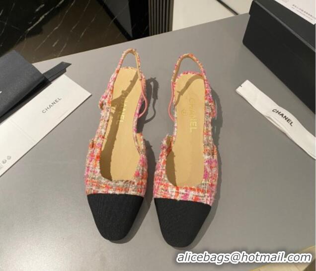 Sumptuous Chanel Tweed & Grosgrain Slingbacks Flat Pink/Black 103057