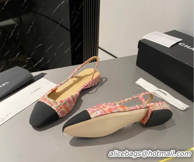 Sumptuous Chanel Tweed & Grosgrain Slingbacks Flat Pink/Black 103057