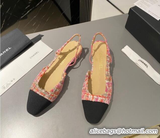 Sumptuous Chanel Tweed & Grosgrain Slingbacks Flat Pink/Black 103057