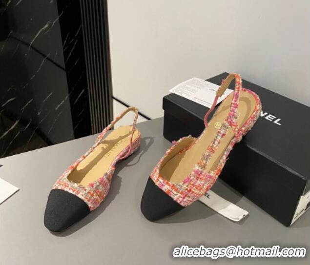 Sumptuous Chanel Tweed & Grosgrain Slingbacks Flat Pink/Black 103057