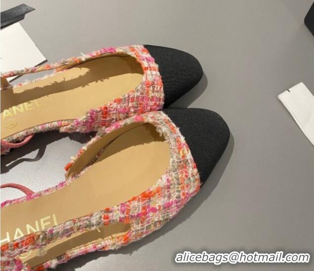 Sumptuous Chanel Tweed & Grosgrain Slingbacks Flat Pink/Black 103057