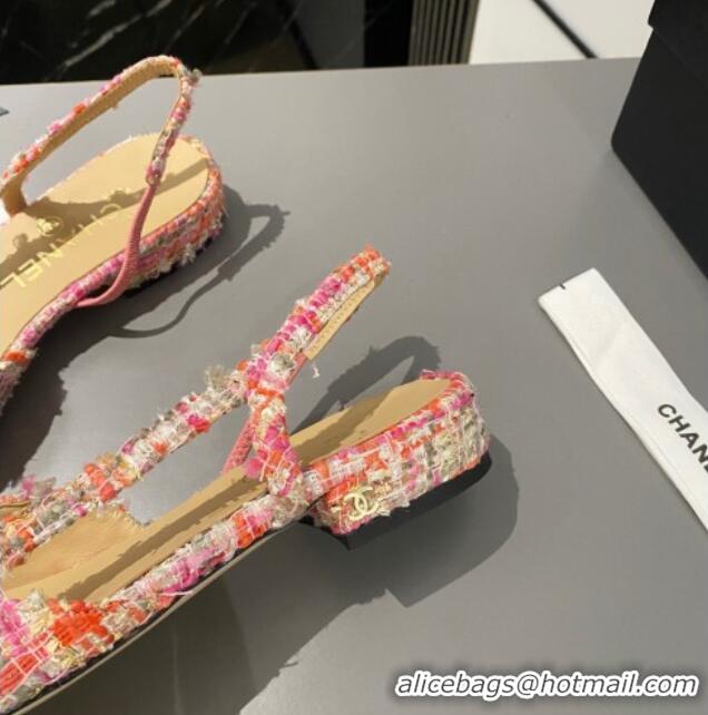 Sumptuous Chanel Tweed & Grosgrain Slingbacks Flat Pink/Black 103057