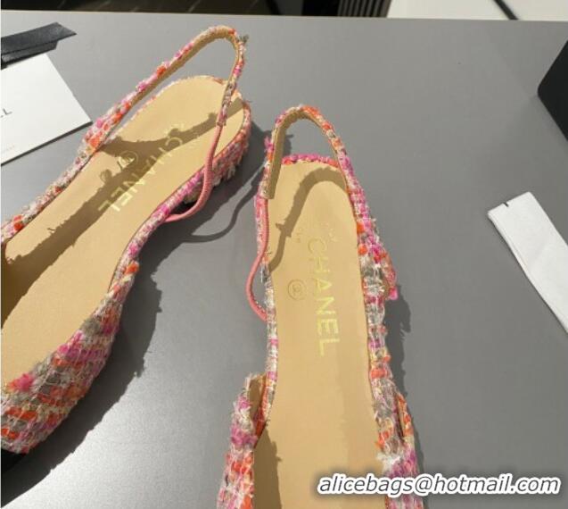 Sumptuous Chanel Tweed & Grosgrain Slingbacks Flat Pink/Black 103057