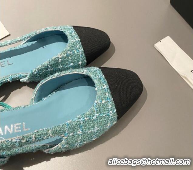 Best Product Chanel Tweed & Grosgrain Slingbacks Flat Light Blue/Black 103058