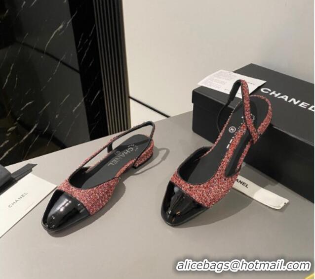 Purchase Chanel Glittered Tweed & Patent Calfskin Slingbacks Flat Pink/Black 103055