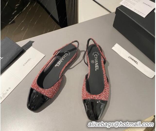 Purchase Chanel Glittered Tweed & Patent Calfskin Slingbacks Flat Pink/Black 103055