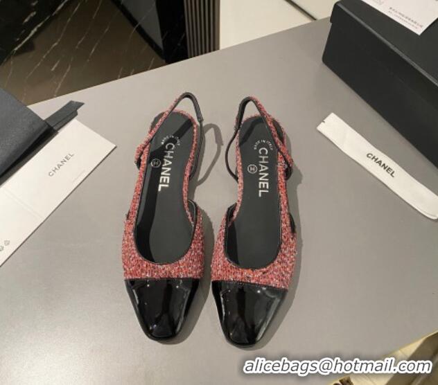 Purchase Chanel Glittered Tweed & Patent Calfskin Slingbacks Flat Pink/Black 103055