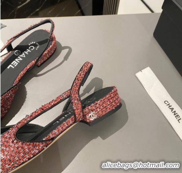 Purchase Chanel Glittered Tweed & Patent Calfskin Slingbacks Flat Pink/Black 103055