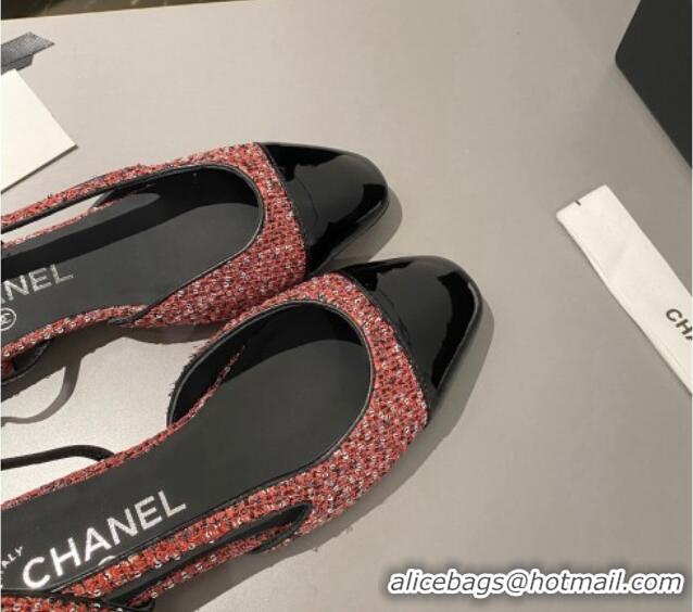 Purchase Chanel Glittered Tweed & Patent Calfskin Slingbacks Flat Pink/Black 103055