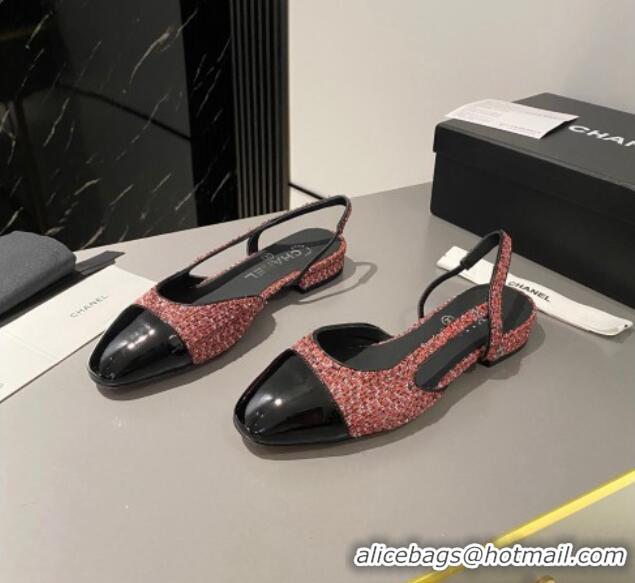 Purchase Chanel Glittered Tweed & Patent Calfskin Slingbacks Flat Pink/Black 103055