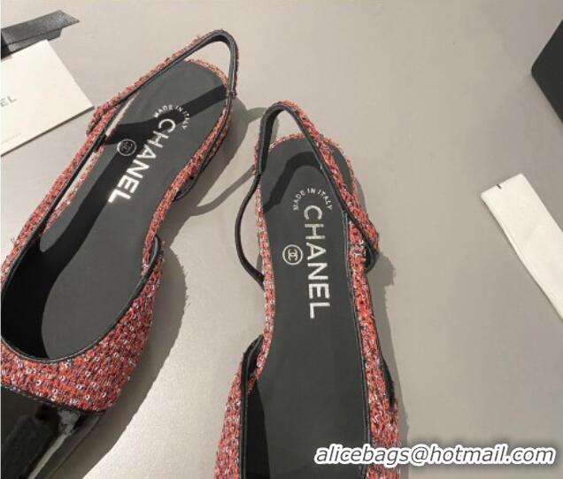 Purchase Chanel Glittered Tweed & Patent Calfskin Slingbacks Flat Pink/Black 103055