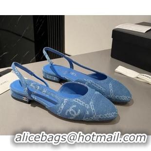 Trendy Design Chanel CC Denim Slingbacks Flat Light Blue 1103059