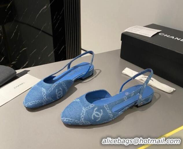 Trendy Design Chanel CC Denim Slingbacks Flat Light Blue 1103059