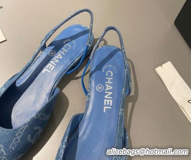 Trendy Design Chanel CC Denim Slingbacks Flat Light Blue 1103059