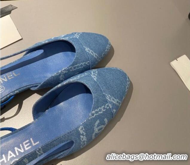 Trendy Design Chanel CC Denim Slingbacks Flat Light Blue 1103059