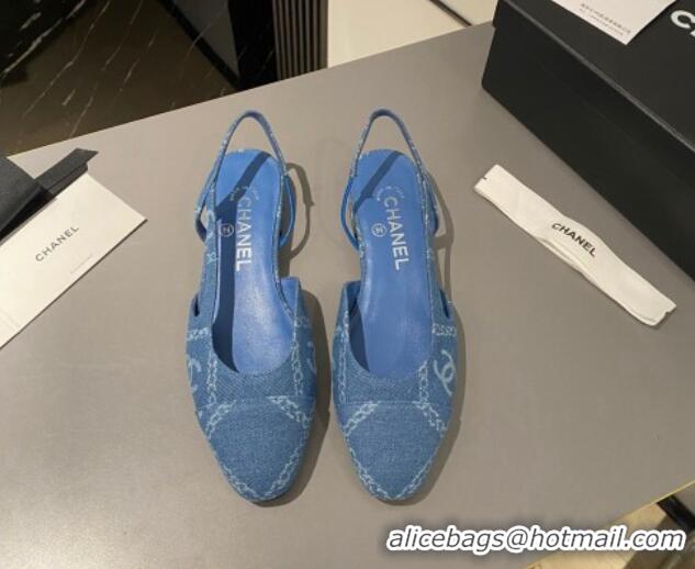 Trendy Design Chanel CC Denim Slingbacks Flat Light Blue 1103059