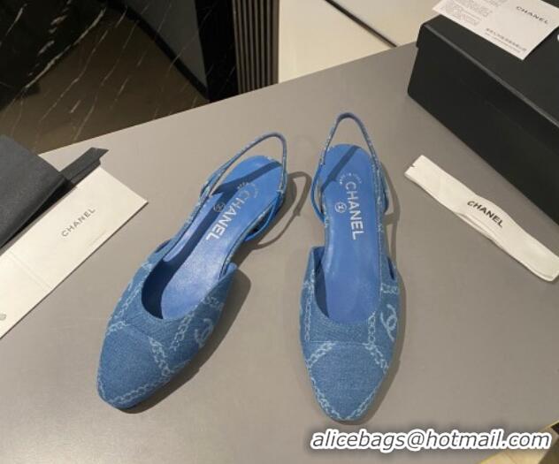 Trendy Design Chanel CC Denim Slingbacks Flat Light Blue 1103059