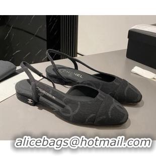 Charming Chanel CC Denim Slingbacks Flat Black 1103060