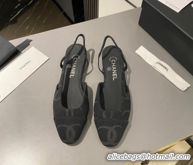 Charming Chanel CC Denim Slingbacks Flat Black 1103060