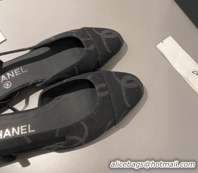 Charming Chanel CC Denim Slingbacks Flat Black 1103060