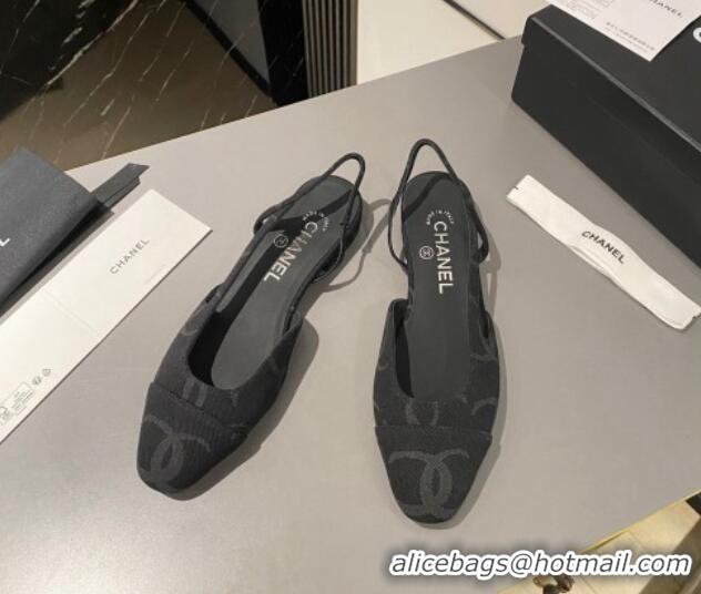 Charming Chanel CC Denim Slingbacks Flat Black 1103060