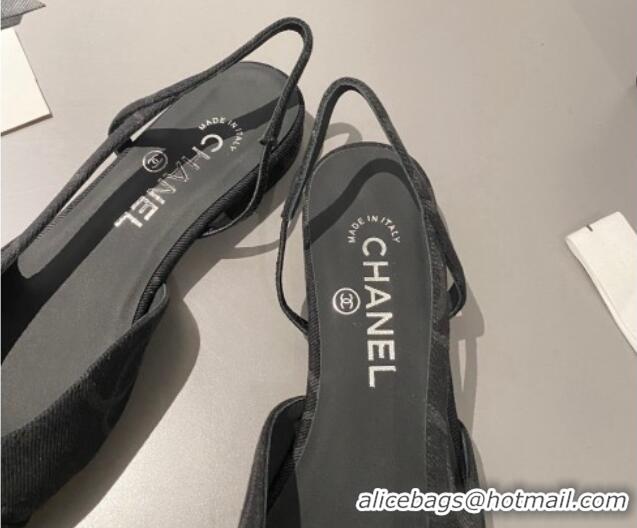 Charming Chanel CC Denim Slingbacks Flat Black 1103060