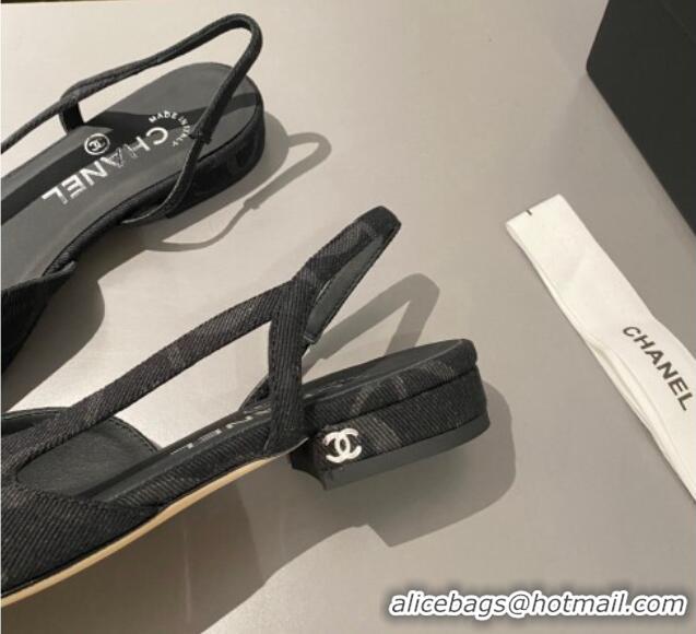 Charming Chanel CC Denim Slingbacks Flat Black 1103060