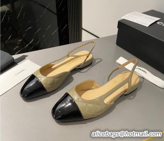 Good Looking Chanel Quilted & Patent Calfskin Slingbacks Flat Green/Black 103061