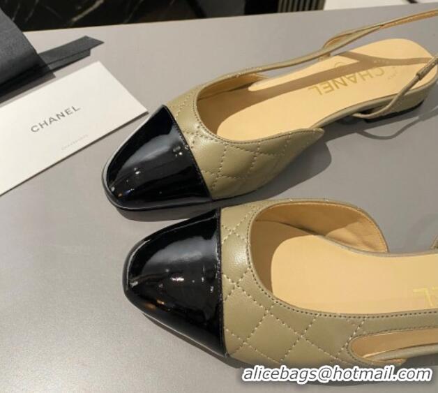 Good Looking Chanel Quilted & Patent Calfskin Slingbacks Flat Green/Black 103061