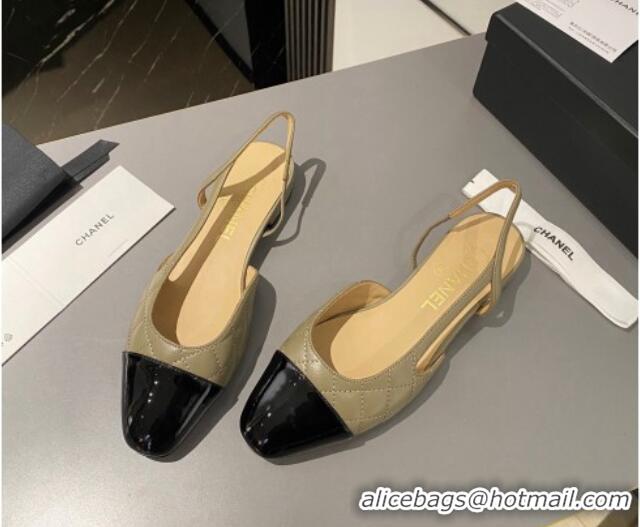 Good Looking Chanel Quilted & Patent Calfskin Slingbacks Flat Green/Black 103061