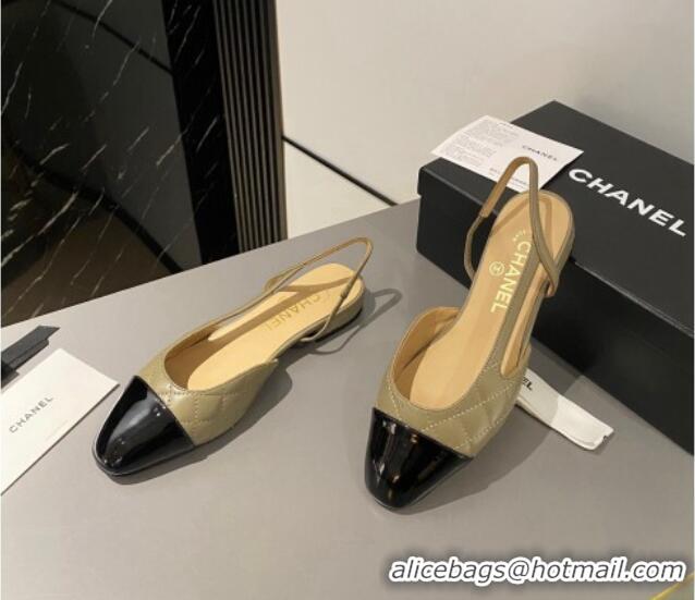 Good Looking Chanel Quilted & Patent Calfskin Slingbacks Flat Green/Black 103061