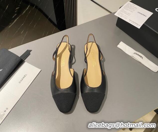 Popular Style Chanel Calfskin & Grosgrain Slingbacks Flat Black 103062