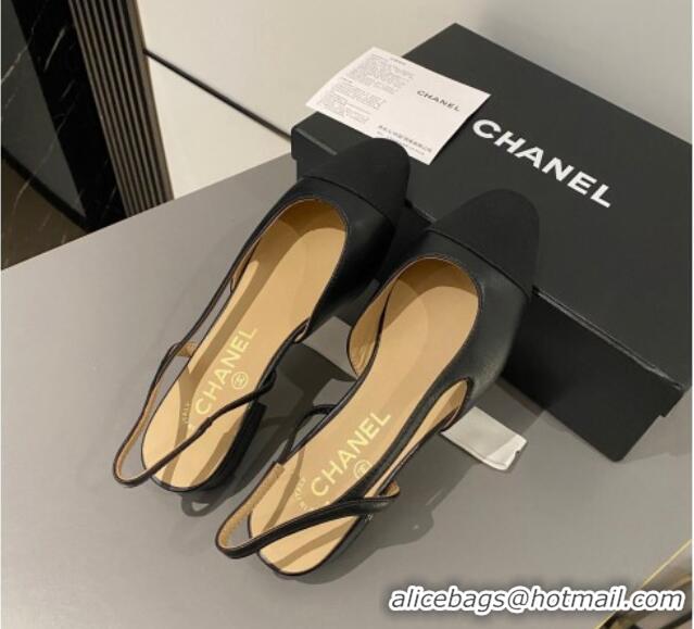 Popular Style Chanel Calfskin & Grosgrain Slingbacks Flat Black 103062