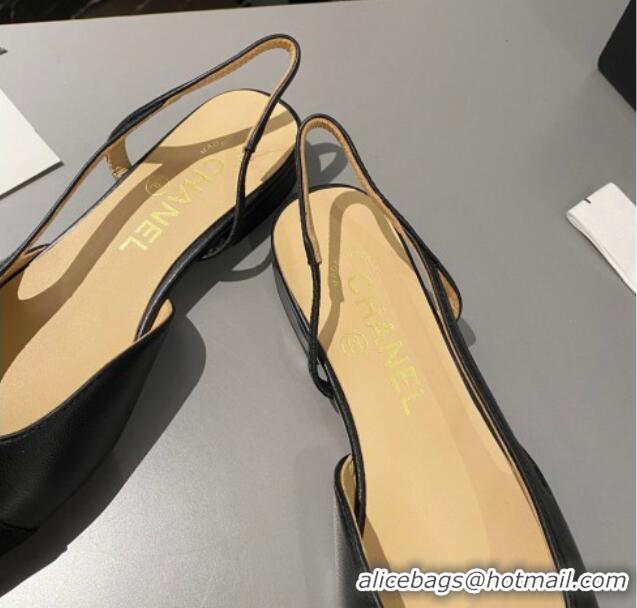 Popular Style Chanel Calfskin & Grosgrain Slingbacks Flat Black 103062