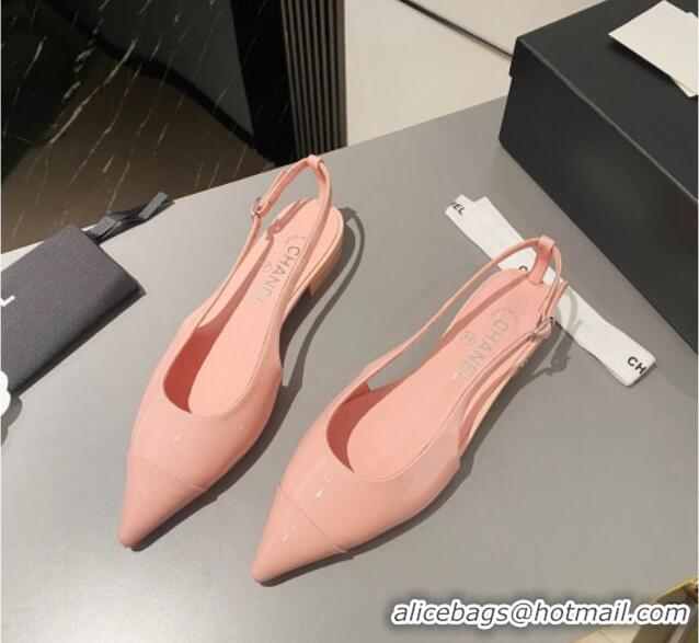 Best Price Chanel Patent Calfskin Slingbacks Flat Light Pink 103064