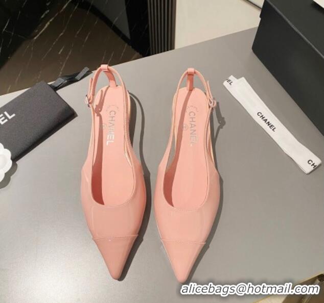 Best Price Chanel Patent Calfskin Slingbacks Flat Light Pink 103064