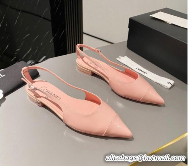 Best Price Chanel Patent Calfskin Slingbacks Flat Light Pink 103064