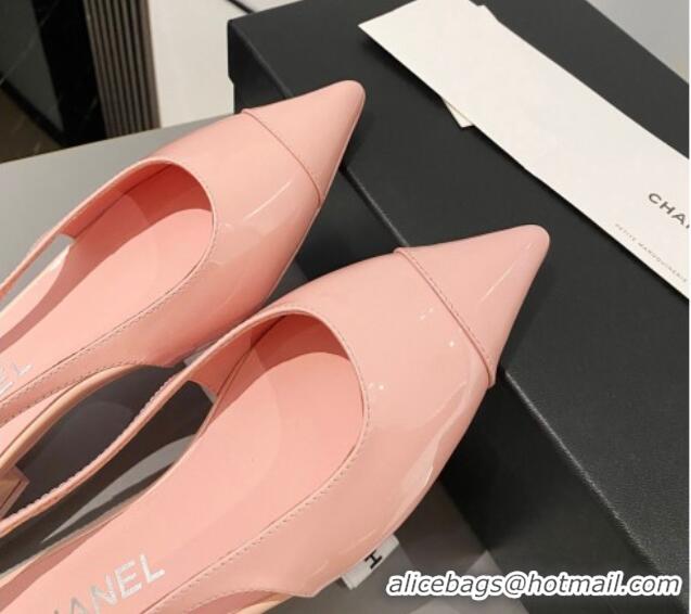 Best Price Chanel Patent Calfskin Slingbacks Flat Light Pink 103064